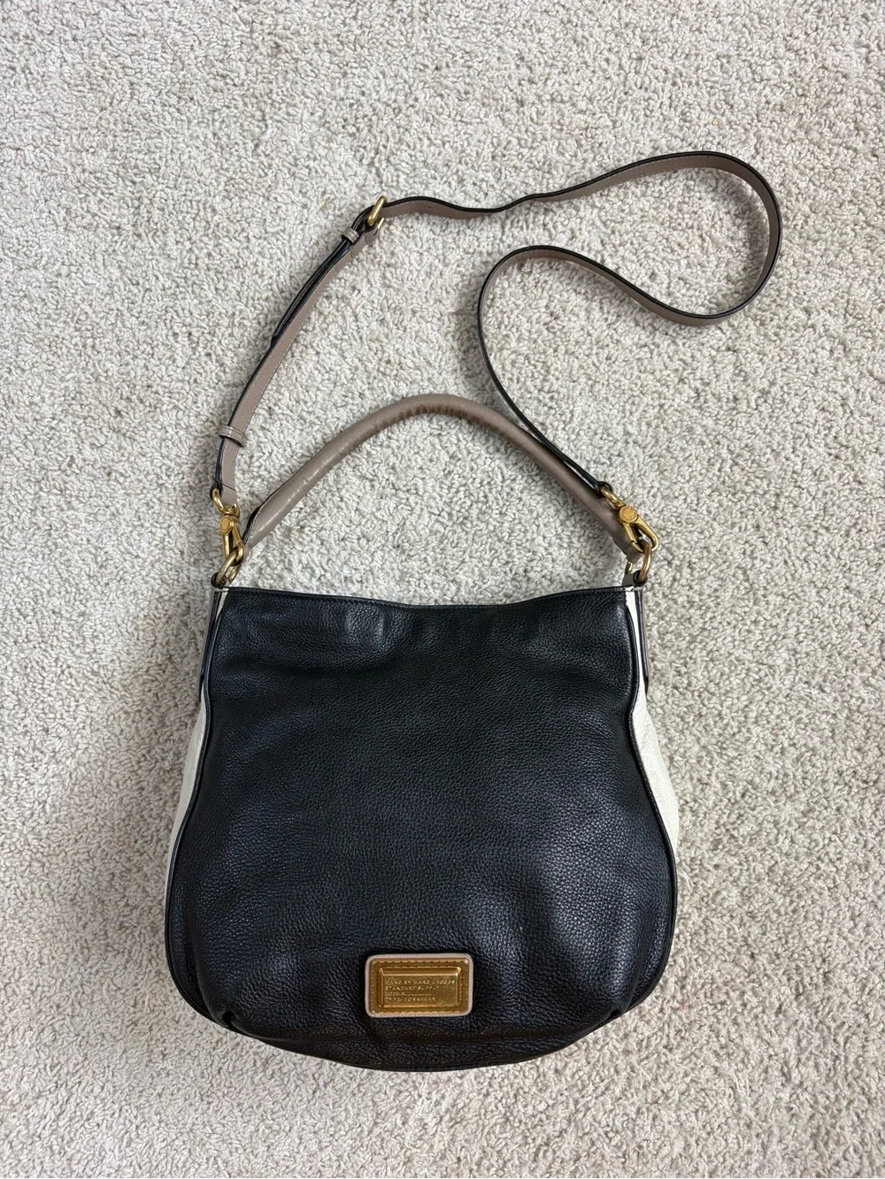 MARC by MARC JACOBS Black Beige Ivory Leather COLORBLOCK Convertible HOBO BAG